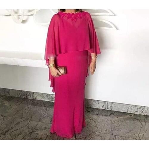 Fuchsia Mother Of The Bride Dresses Sheath Chiffon Appliques Plus Size Long Groom Mother Dresses For Weddings