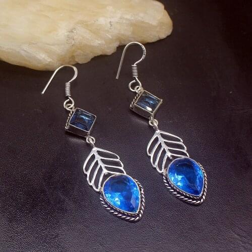 Gemstonefactory Big Promotion Unique 925 Silver Antique Ocean Blue Topaz Women Ladies Gifts Dangle Drop Earrings 20212235