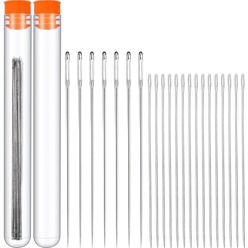 LMDZ 7 Pcs Large Eye Sewing Stiching Embroidery Needles and 15 Pcs Small Needles-Beading Needles Needlework With Storage Tubes