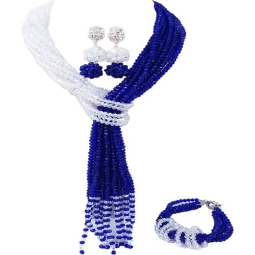 Royal Blue Clear AB African Wedding Beads Party Jewelry Set Crystal Nigerian Necklace Earrings Sets for Women 10WJK08