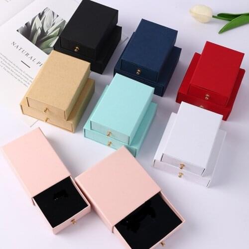 2021 New Arrive 7 Colors Paper Drawer Box With Rivet Black Foam Insert Jewelry Packaging Boxes For Necklace Bracelet Earrings