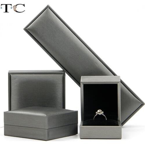Leather Jewelry Gray Color High-end Jewellry Packaging Box Necklace Holder Ring Display Container