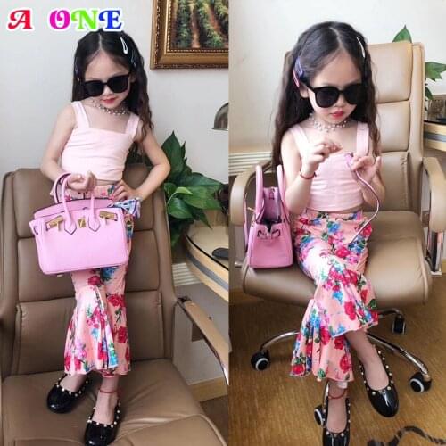 Summer girls clothes girls set baby suit kids clothing sweet Flower print vest+pants 2 pcs set suit for baby
