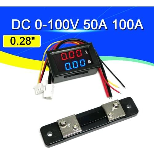 Mini Digital Voltmeter Ammeter DC0-100V 50A 100A Panel Amp Volt Voltage Current Meter Tester Blue Red Dual LED Display Javino