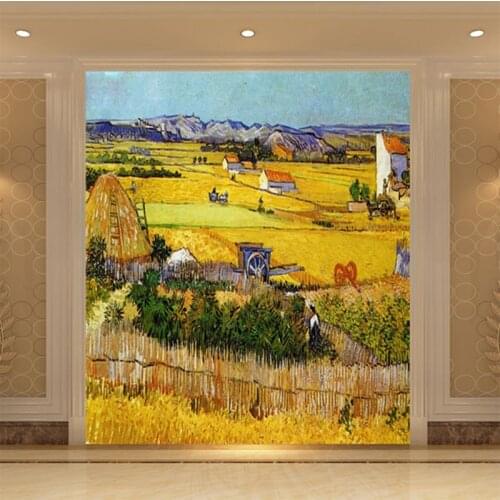 Customize handmade mosaic mural Van Gogh Harvest Scene glass mosaic tile famous painting luxury wall and ceiling decoration
