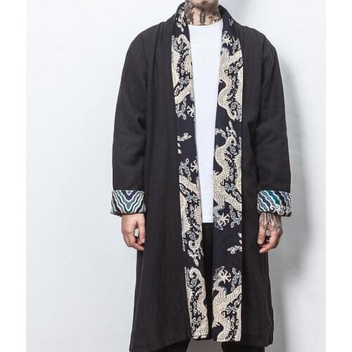 Autumn And Winter Trench Coat Chinese Style Contrast Flower Jacket For Men Manteau Long Homme