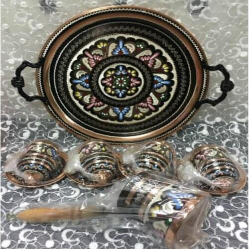 4 Servings Coffee Tools Set Enamel Copper Set coffee set turkish coffee cups set of 4 turkish coffee cups tea cup set coffee set