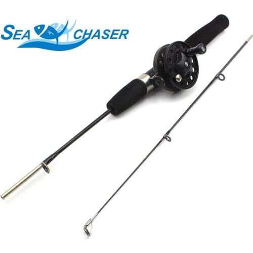 NEW 80cm black carbon Winter Fishing Rod Ice Fishing Reel Pole Set Spinning Travel Shrimp Rod Free shipping