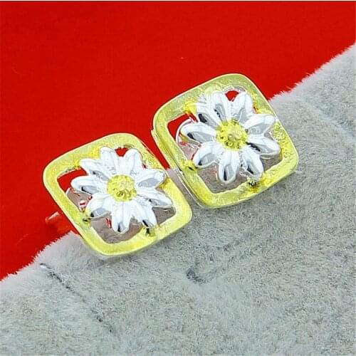New 925 Sliver Plated Flower Square Earrings Delicate Fashion Jewelry For Female Trendy Engagement Christmas Gift