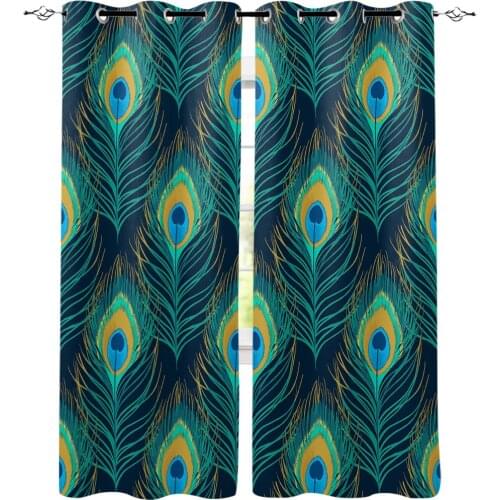 Peacock Feather Cyan Room Curtains Large Window Window Curtains Dark Living Room Outdoor Kitchen Bedroom Fabric Indoor Decor Kid