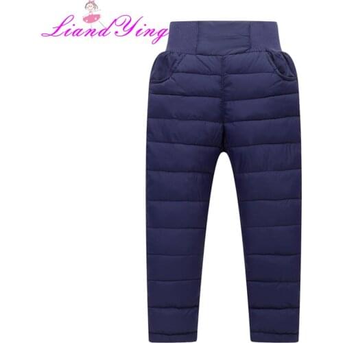 Casual Girl Boy Winter Pants Cotton Padded Thick Warm Trousers Waterproof Ski Pants 2-12Years Elastic High Waisted Baby Kid Pant