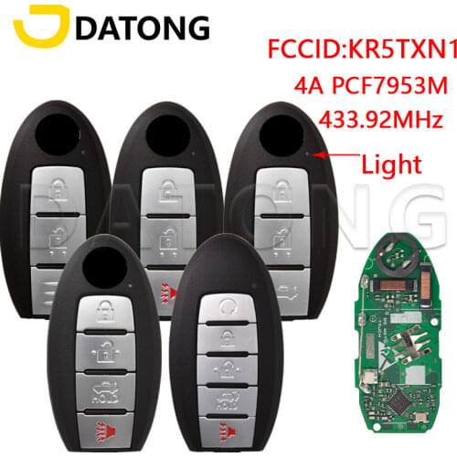 Datong World Car Key Remote Control For Nisan Rogue Kicks S Sport 2018-2020 4A Chip 433MHz KR5TXN1 Replacement Promixity Card