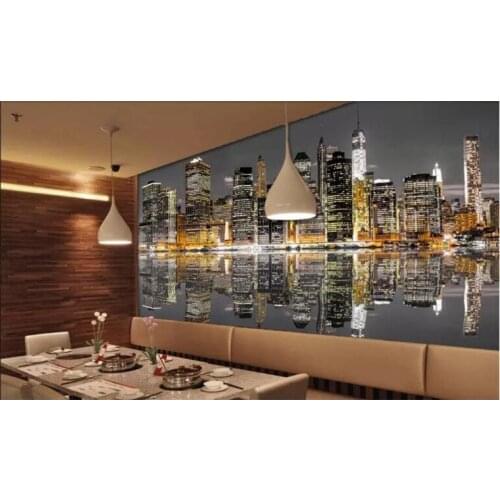Restaurant Cafe Clubs KTV Bar 3D Photo Wallpaper Beautiful New York City Architecture Night Landscape Mural Papel De Parede Sala