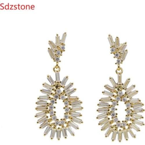 Sdzstone large White CZ Stone Crystal Pierced Dangle Drop Earrings Jewelry 2020 New Fashion Hot Women/Girls Gold-color Gift