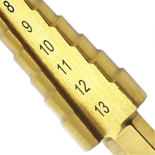 3-13mm HSS Titanium Coated Step Drill Bit Cone Hex Shank Reaming Power Tool Wood