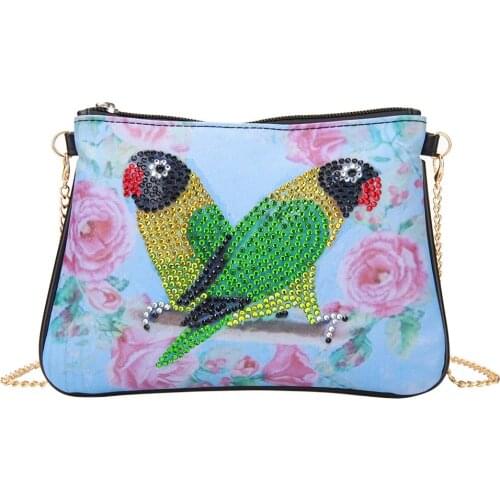 DIY Special Shaped Diamond Painting PU Leather Crossbody Bags Bird Flower Chain Clutch Bag for Women Girlfriend Birthday Gift