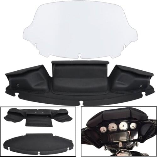 Motorcycle Three-Pocket Fairing Pouch Windshield Bag w/ 10.5 Wave Windshield Fit for 2014-up Harley Electra Street Glide Touring