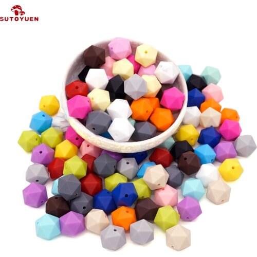 Sutoyuen 240Pcs Geometric Hex Silicone Beads Teether 17mm Baby Chewing Teething Bead for Baby Pacifier Necklace Bracelet Toy