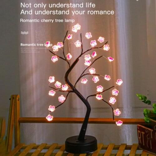 LED Decor Desk Lamp Cherry Blossom Tree Night Lights Nordic Crystal Flower Table Light for Bedroom Bedside Decorative Table Lamp