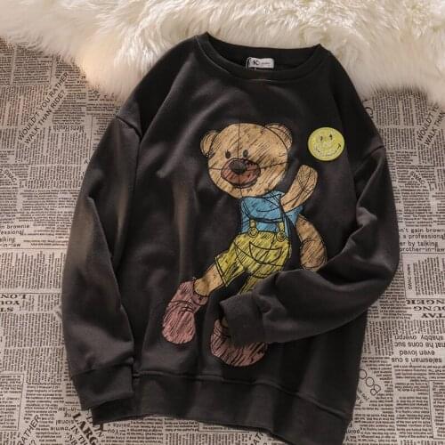 Bear long-sleeved sweater womens spring and autumn thin section 2021 new loose Korean style design niche lazy style top
