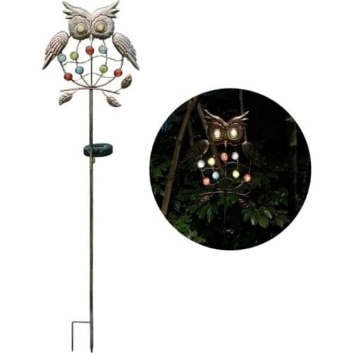 H7JB Solar Garden Lights Outdoor Decorative Waterproof Metal Garden Stake Owl Solar Lamp for Pathway Lawn Patio Walkway Decor