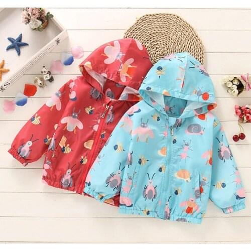 2021 Spring Toddler Baby Girls Cartoon Print Windbreaker For Girls Jacket Children Trench Coat Kids Waterproof Clothes