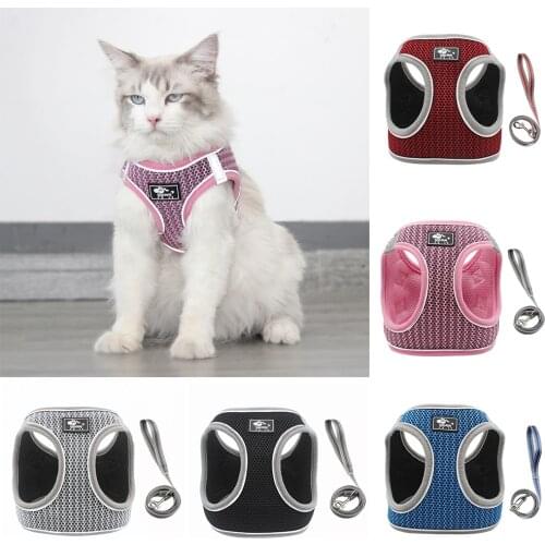 Cat Dog Vest Harness Air-Mesh Breathable Reflective Dog Harness and Leash No-Pull Step-in Harness Padded Vest Small Medium Dogs