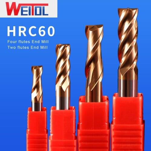 Weitol free shipping 1pcs HRC60 two/four flutes flat bottom bit tungsten carbide CNC router bit end mill
