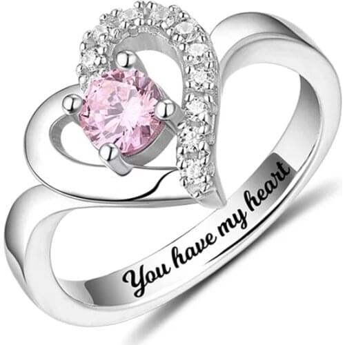 Xiaojing 100%925 Sterling Silver Personalized Classic Heart Shaped Engraved Ring Birthstone Ring Mothers Day Gift Free Shipping