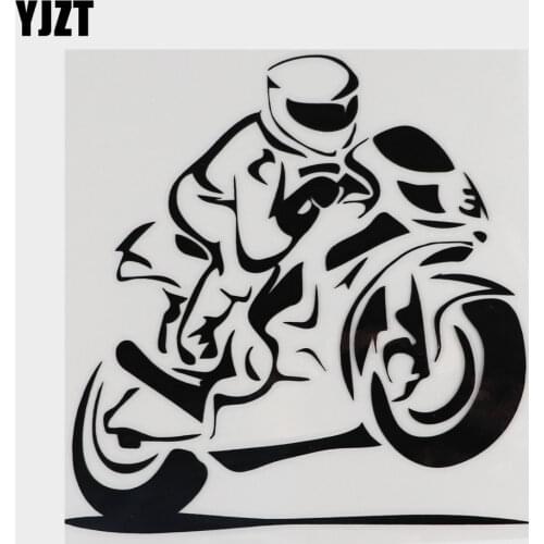 YJZT 14.5CMX14.5CM Motorbike Rider Sports Race Vinyl Car Sticker Black/Silver 8A-0278
