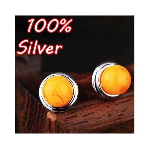 12mm 100% 925 Pure Sterling Silver Color Ear Stud Blanks Earring Blank With Wax Stud Amber Round Beaded Earrings DIY Jewelry