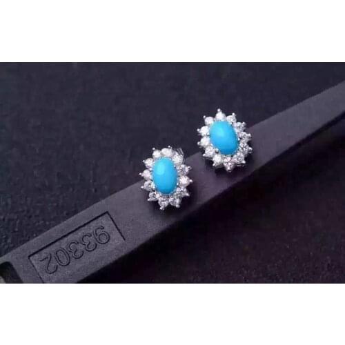 Natural blue turquoise stone earrings 925 silver Natural gemstone earring women romantic Sunflower earrings