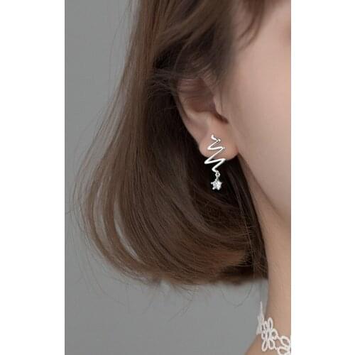 925 Sterling Silver Trendy Elegant Heartbeat Line Earrings For Women Party Wave Temperament Short Dangle Earrings Jewelry Gift