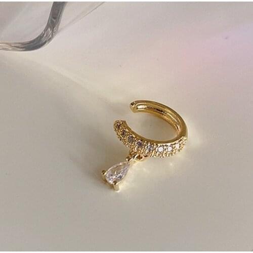 U-Magical Temperament C Shape Waterdrop Cubic Zircon Clip Earrings for Women Gold Color Metallic Earrings Jewelry Pendientes