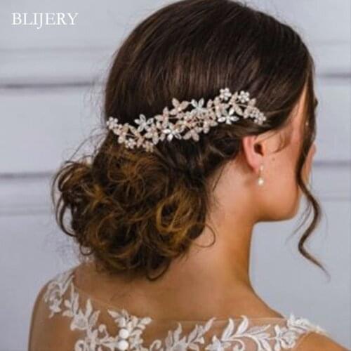 BLIJERY Luxury Floral Bridal Hair Accessories Rose Gold Color Crystal Wedding Hair Combs for Women Hair Jewelry Brides Gifts