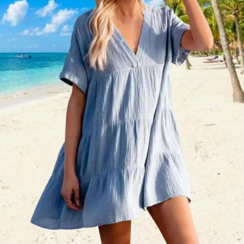 Ladies Swimsuit Coverups Lightweight V-neck Loose Blouse Dress Women Swimsuit Bikini Beach Cover Up Tunic Shirt Dress