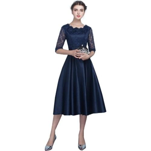 A Line Evening Dresses Spring 2019 New Mid-long Women Party Dresses Fashion Half Sleeve O-neck Robe De Soiree Haute Couture