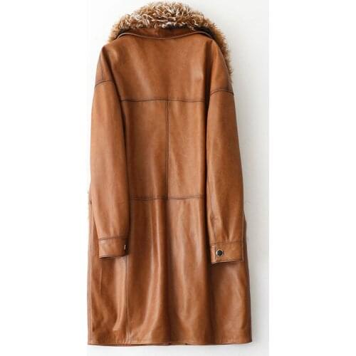Leather Real Jacket Winter Coat Women Lamb Fur Collar Down Jacket Women Long Genuine Sheepskin Coat Chaqueta Mujer MY