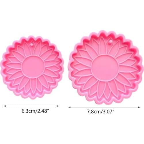 2 Pcs Big and Small Sunflowers Keychain Epoxy Resin Mold Earrings Pendant Casting Silicone Mould DIY Crafts Jewelry Mold
