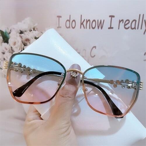 2021 Irregular Gradient Sunglasses Womens Luxury Diamond Sun Glasses Ladies Vintage Punk Style Eyewear UV400 Blue Pink