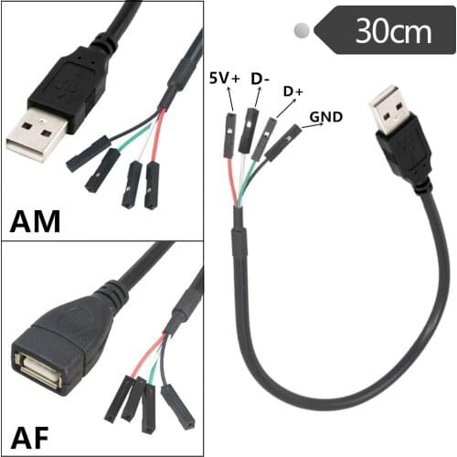 4*1Pin Motherboard Female Header to USB 2.0 Male /Female Dupont Extender Cable0.3m