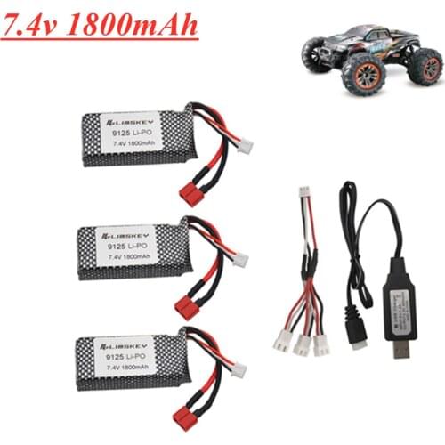 7.4V 1800mah lipo battery with USB Charger For XINLEHONG 9125 RC Car Spare Parts XLH9125 battery 7.4V 1600mah to 1800mah
