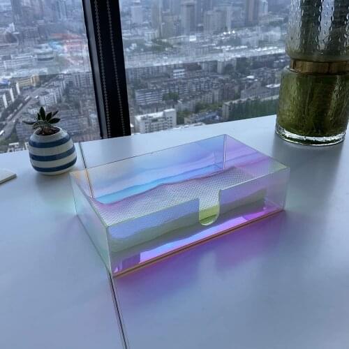 Acrylic Iridescent Napkin Holder for Kitchen Tables, Guest Paper Towels Storage Tray for Bathroom, Tissue Box Dispenser Decor