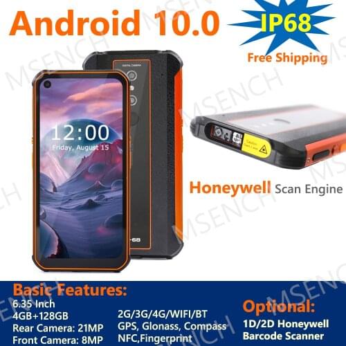 Android 10.0 Rugged Tablet PC 6.35'' Handheld PDAs Data Terminal Mobile Phone with 1D 2D Barcode Scanner NFC Reader IP68 Tablets