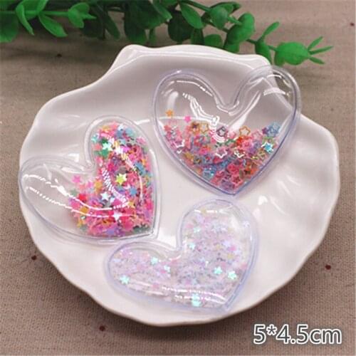 10pcs 5*4.5cm Heart Transparent Bling Star Sequin Flowing Patches Appliques for Kids Clip DIY Hair Clip Accessories