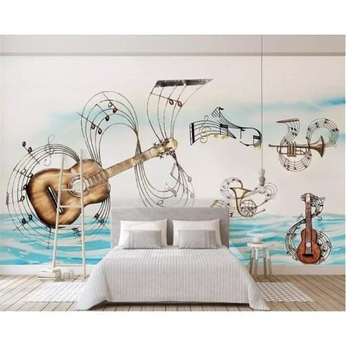 Beibehang Custom bar background wall decoration 3d wallpaper Nordic modern blue sea music instrument papel de parede wall paper