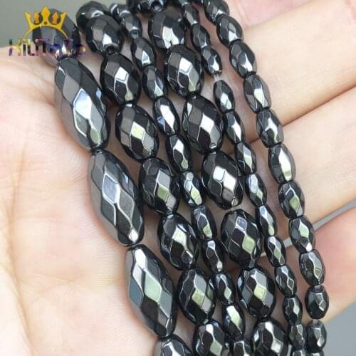 Natural Faceted Black Hematite Beads Rice Shape Loose Spacer Beads For Jewelry Making DIY Bracelet Earrings Necklace Accessories