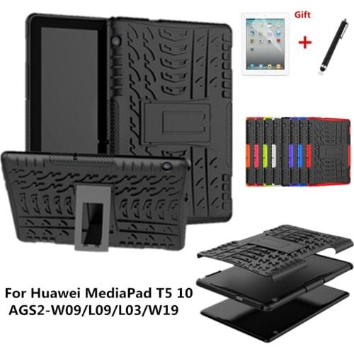 For Huawei MediaPad T5 10 AGS2-W09/L09/L03/W19 10.1"Back Cases Armor Hybrid Rugged Heavy Duty Hard Case Cover Kickstand+film+pen
