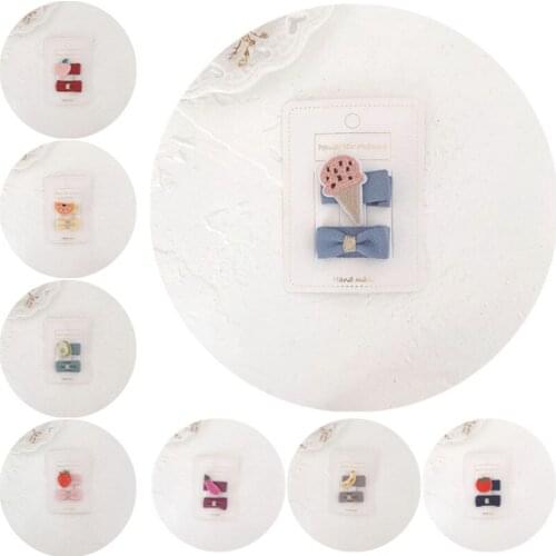 5set/lot Kids Cartoon Hair Accessories Ice Cream Fruit Elastic Hairpins Headwear Set Girls Solid Color Bow Hair Clips Headdress