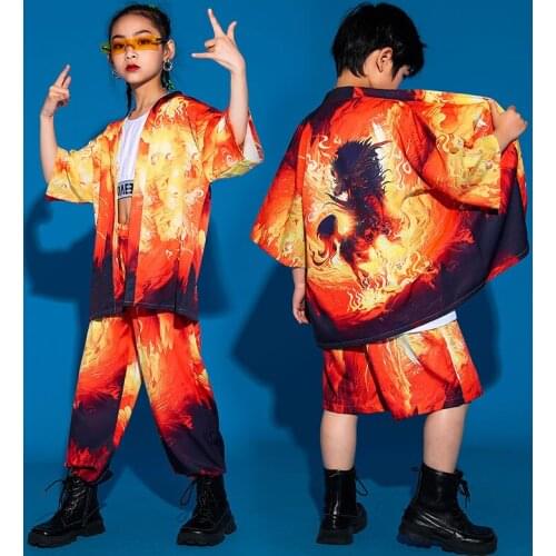 Childrens Chinese Style Hip Hop Performance Costume Boys Loose Street Dance Outfit Girls Jazz Dancing Clothes Stage Wear BL6096